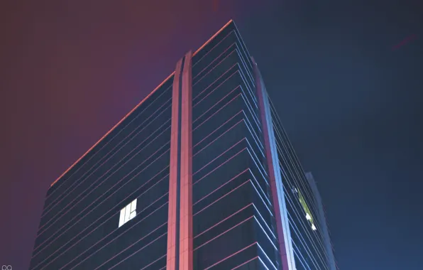 Glass, night, city, the city, the building, Windows, skyscraper, neon