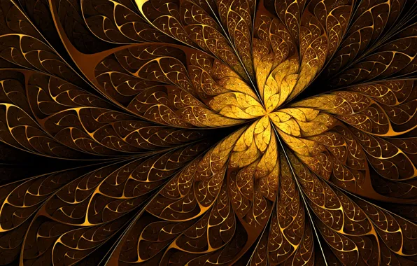 Picture line, abstraction, gold, patterns, fractal