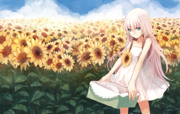 Picture sunflowers, box, art, girl, vocaloid, rudrawong
