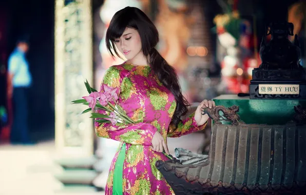 Girl, background, Asian