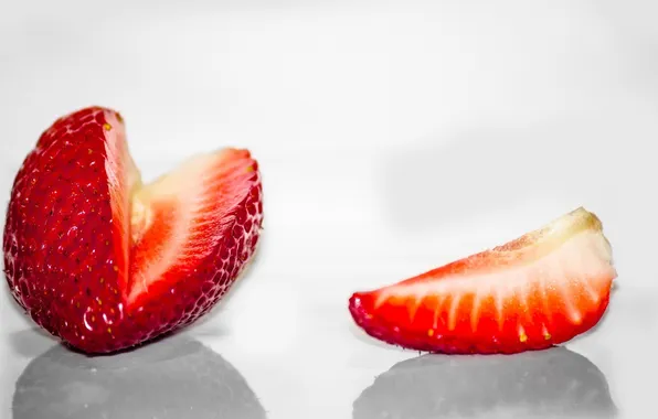 Strawberry, berry, slice, light background, red