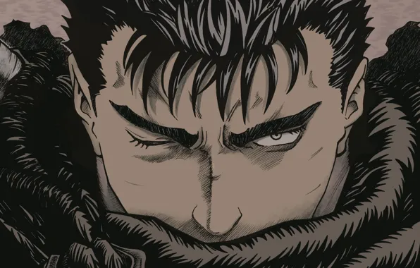 Download wallpapers Guts, artwork, red eyes, warrior, Berserk