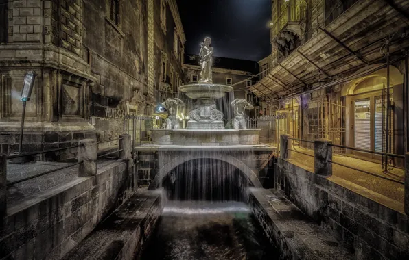 Italy, fountain, riding, Sicily, Fontana dell'amenano, Piazza del Duomo
