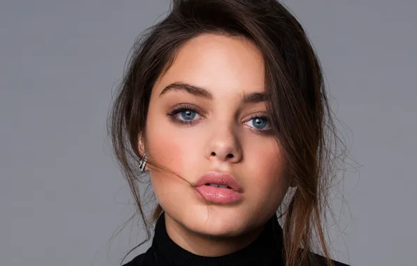 Background, portrait, makeup, brunette, hairstyle, beauty, in black, Odeya Rush
