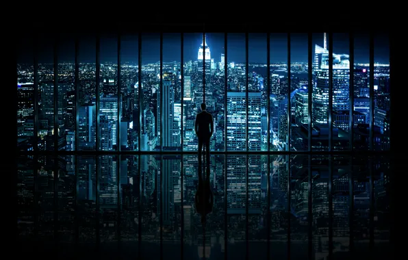 Night, the city, view, window, male, The Dark Knight, New York City, Window to Gotham …