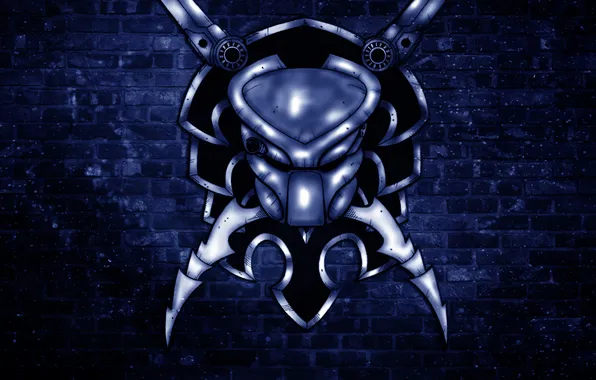Wall, predator, head, blade, blue background, predator