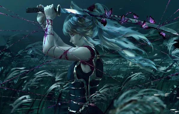 Girl, butterfly, sword, fantasy, NIXEU