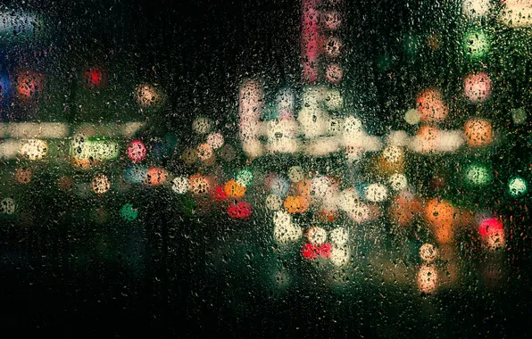 Blurred background, raindrops, wet glass
