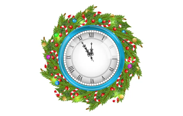 Decoration, holiday, toy, watch, new year, Christmas, white background, midnight