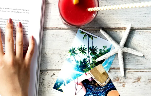 Photo, hands, cocktail, book, starfish