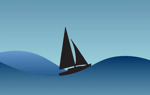 Picture waves, sea, minimalism, artwork, Sailboat