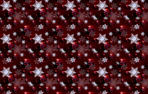 Balls, snowflakes, red, background, holiday, figure, color, new year