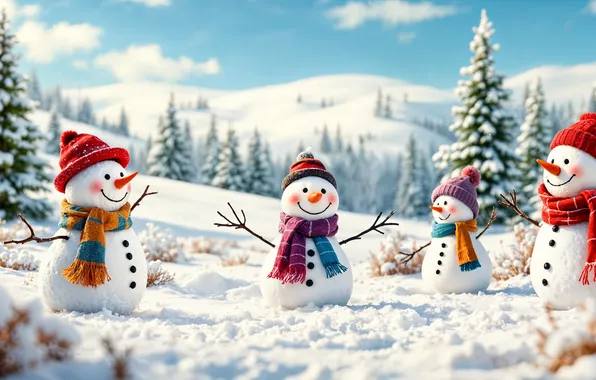 Winter, snow, decoration, Christmas, New year, snowman, happy, Christmas