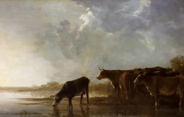 Painting, Albert Jacobs Cape, River Landscape with Cows