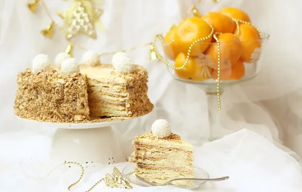 Picture cake, tangerines, Napoleon
