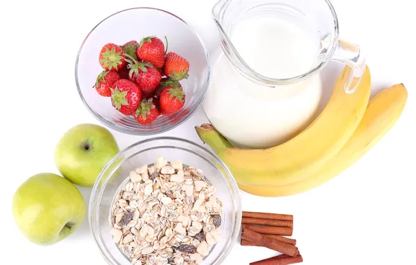 Cereal, cereals, muesli with milk and fruit and fresh berries, Healthy Breakfast, A healthy Breakfast, …