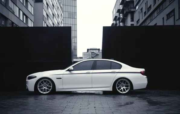 BMW, White, BMW, Drives, F10, Side, Overcast, Deep Concave