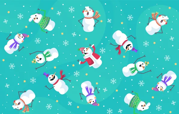 Snowflakes, background, Christmas, New year, snowmen, Christmas, postcard, snowman