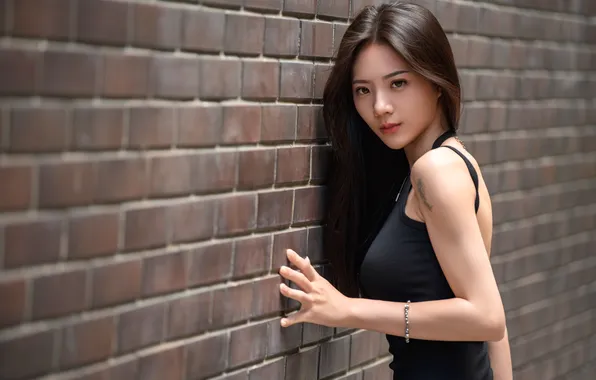 Look, girl, pose, wall, hand, Asian, long hair