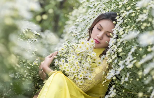 Girl, flowers, nature