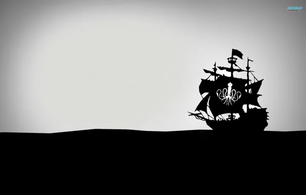 Ship, minimalism, black and white, pirates