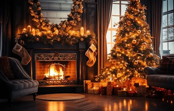 Comfort, house, heat, room, fire, flame, interior, Christmas
