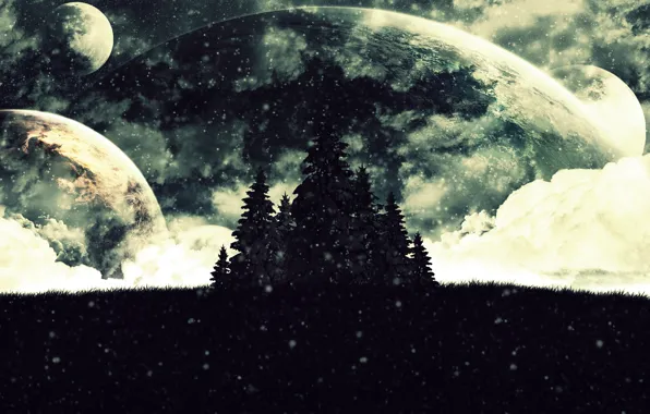 The darkness, planet, tree