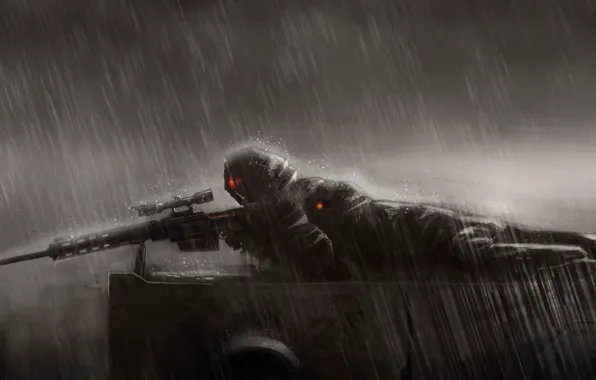 Rain, art, lies, sniper, rain, position, sniper rifle, Sniper