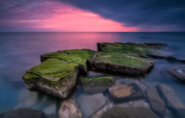 Sea, beach, landscape, sunset, nature, sunrise, stones, rocks