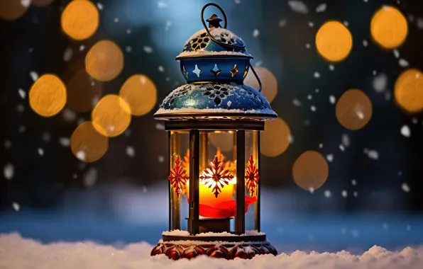 Picture winter, snow, night, Christmas, lantern, New year, Christmas, night