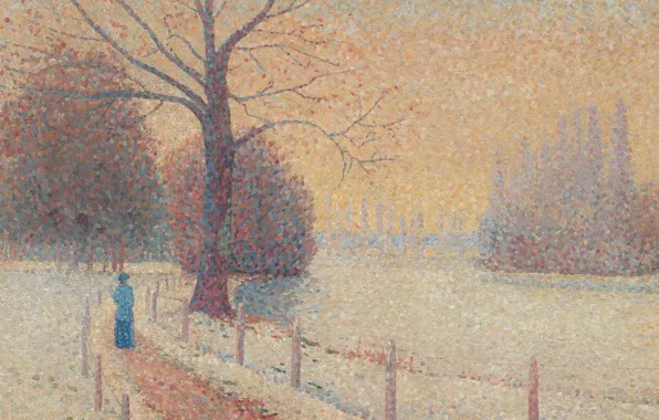 Landscape, picture, pointillism, Albert Dubois-Pillet, The Eminence in Winter, Albert Dubois-Pillet