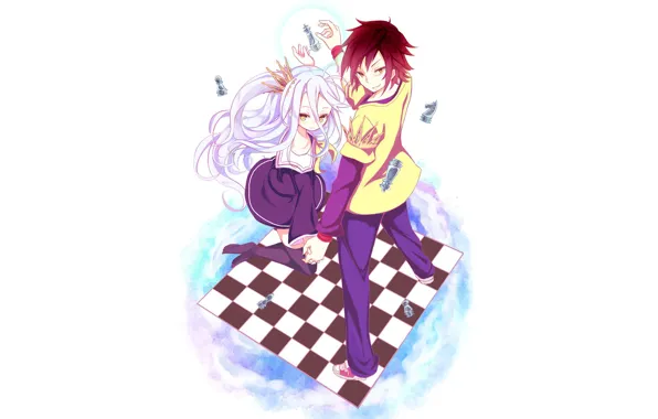 Anime, art, girl, white background, guy, two, No Game No Life, No game no life