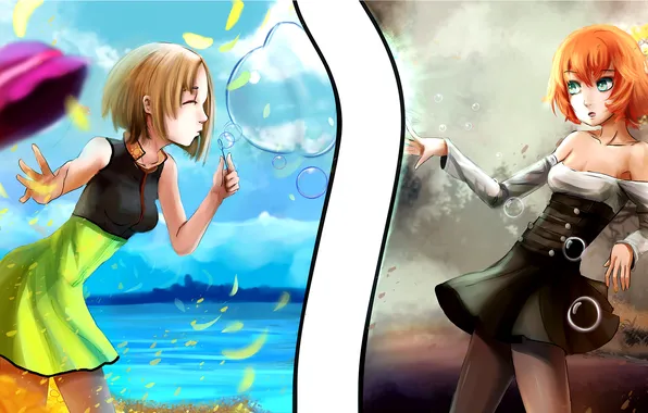 Autumn, summer, girl, bubbles