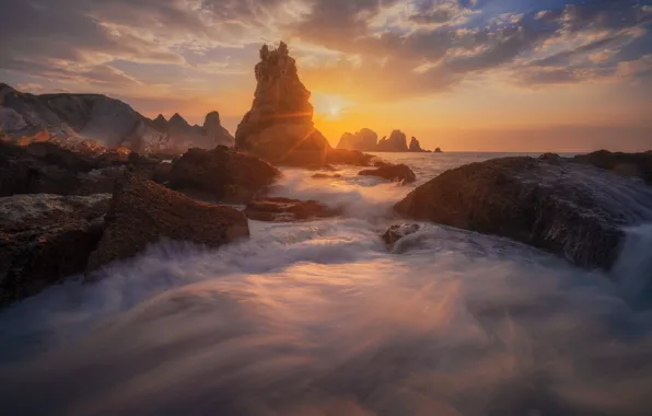 Picture sea, sunset, the ocean, rocks, coast, Spain, Spain, Costa Quebrada