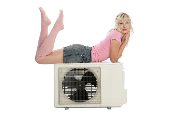 Picture girl, design, electric, looking, fan, equipment, isolated, electricity