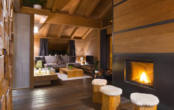 Picture interior, fireplace, living room, Cozy Chalet in Italy