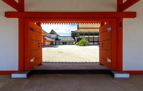 Japan, Gate, Kyoto, Yard, Imperial Palace