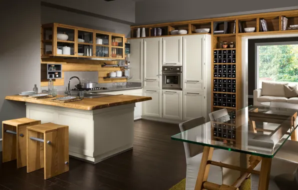 Style, interior, kitchen, dining room, dining area, Italian design, wine library, Kitchen Tortona
