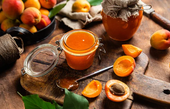 Jam, jam, apricots, jar