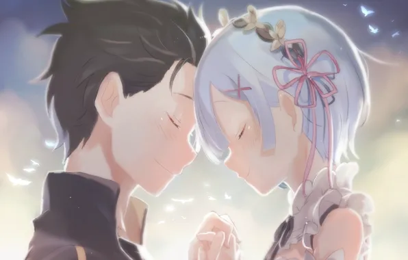 Girl, anime, art, guy, two, Subaru, Romance, Re: Zero kara hajime chip isek or Seikatsu