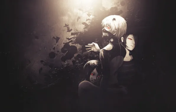 Anime, art, Tokyo ghoul, Tokyo Ghoul, Ken Kanek, Kirishima Bring, Rize Kamishiro