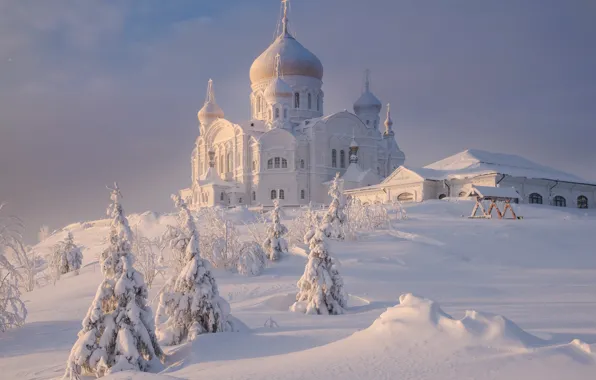 Picture winter, snow, trees, landscape, temple, Perm Krai, Gordeev Edward, Eduard Gordeev