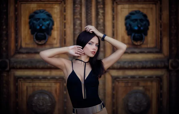 Look, background, model, portrait, hands, makeup, brunette, hairstyle