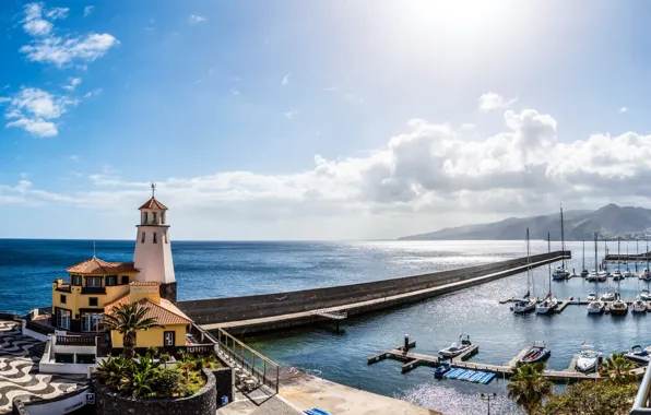 Sea, The city, Lighthouse, Portugal, Landscape