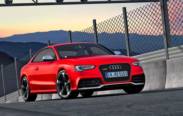 Picture Audi, Red, Auto, The hood, Lights, RS5, Drives, The front