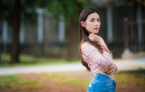 Look, girl, pose, hair, Asian, bokeh