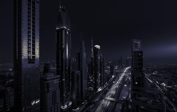 Picture night, the city, lights, Dubai, UAE