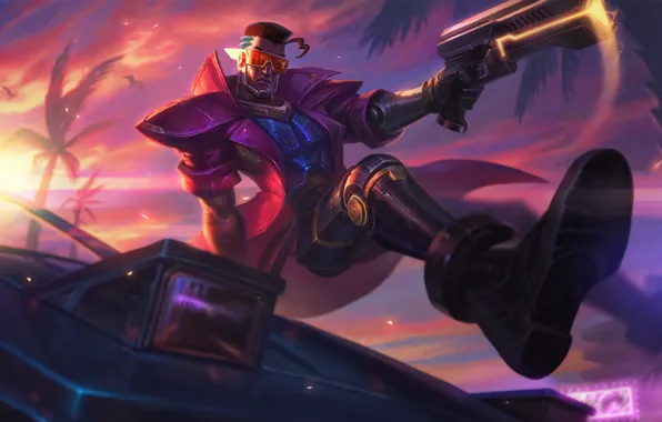 Auto, palm trees, League of Legends, Riot Games, Lucian, Kelly Aleshire
