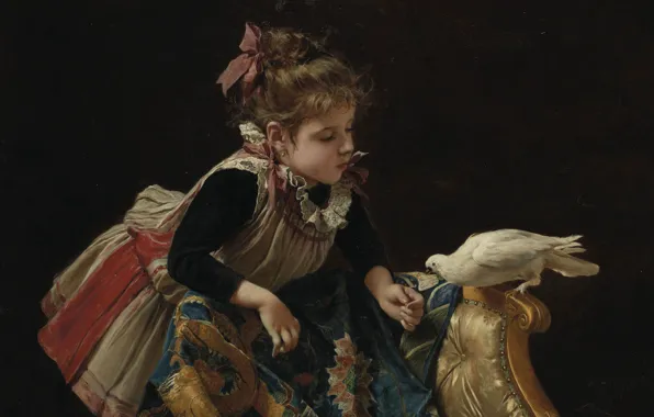 Picture Italian painter, Italian painter, Roberto Fontana, Girl with dove, Girl with a dove, Roberto Fontana