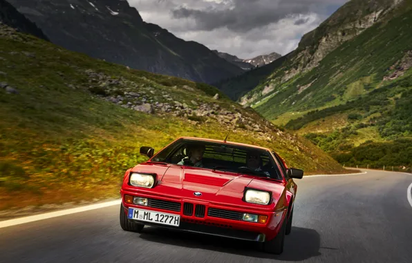 Picture road, mountains, red, BMW, BMW M1, E26, M1